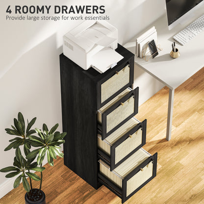 4-Drawer Locking Filing Cabinet Boho Rattan Style