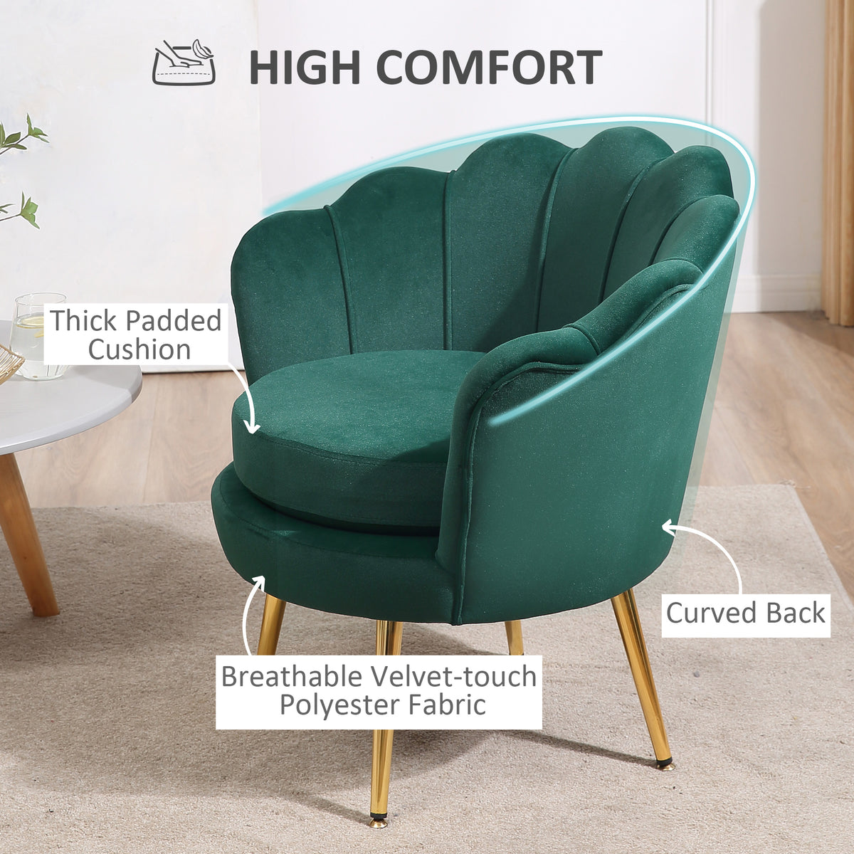 Velvet Accent Chair with Metal Legs