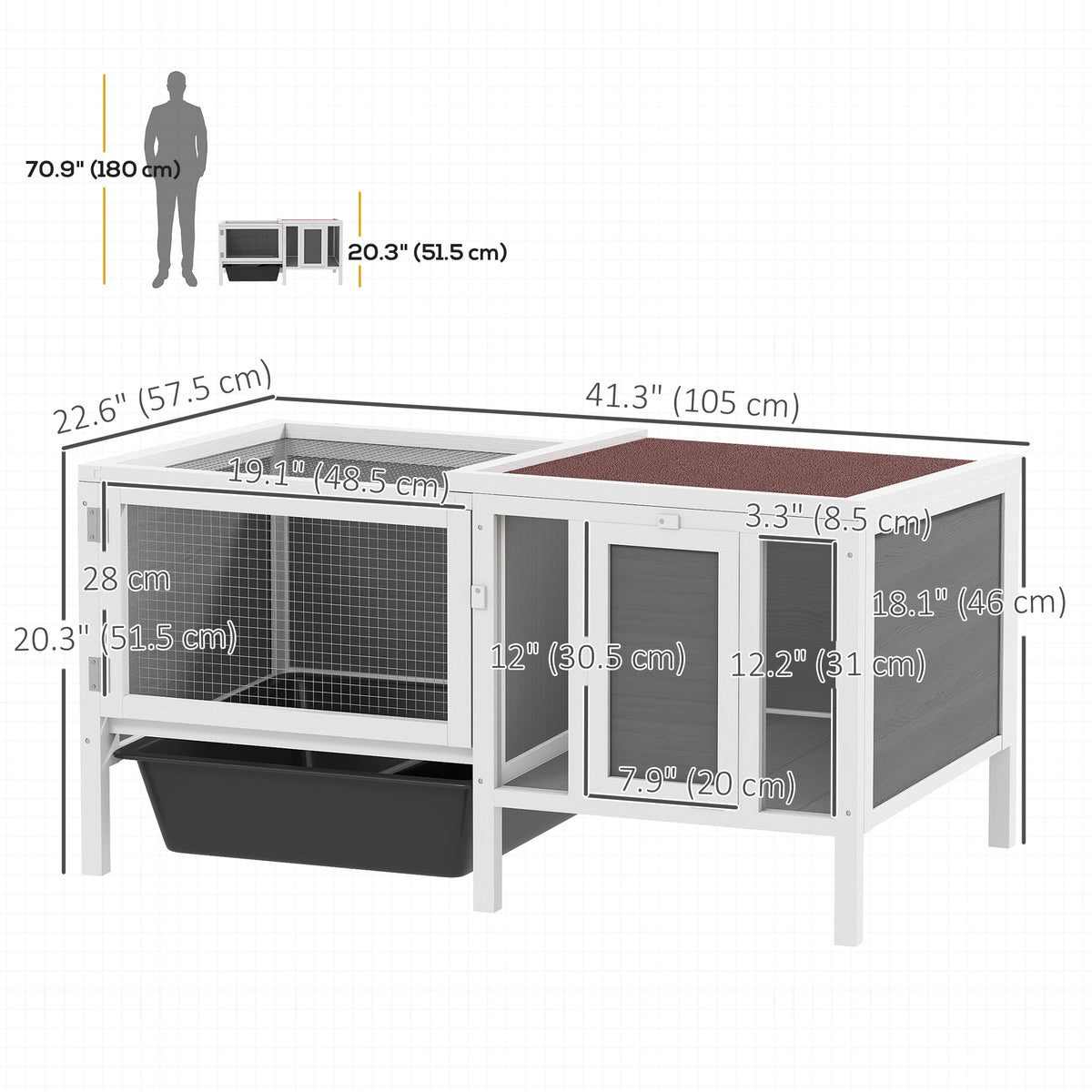 Rabbit hutch wooden dual-zone weatherproof roof