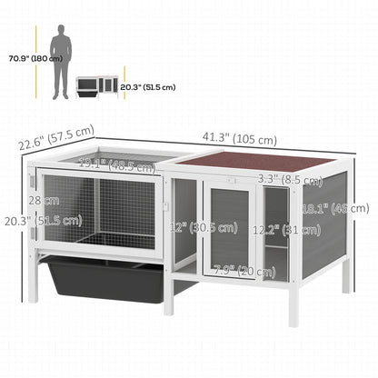 Rabbit hutch wooden dual-zone weatherproof roof