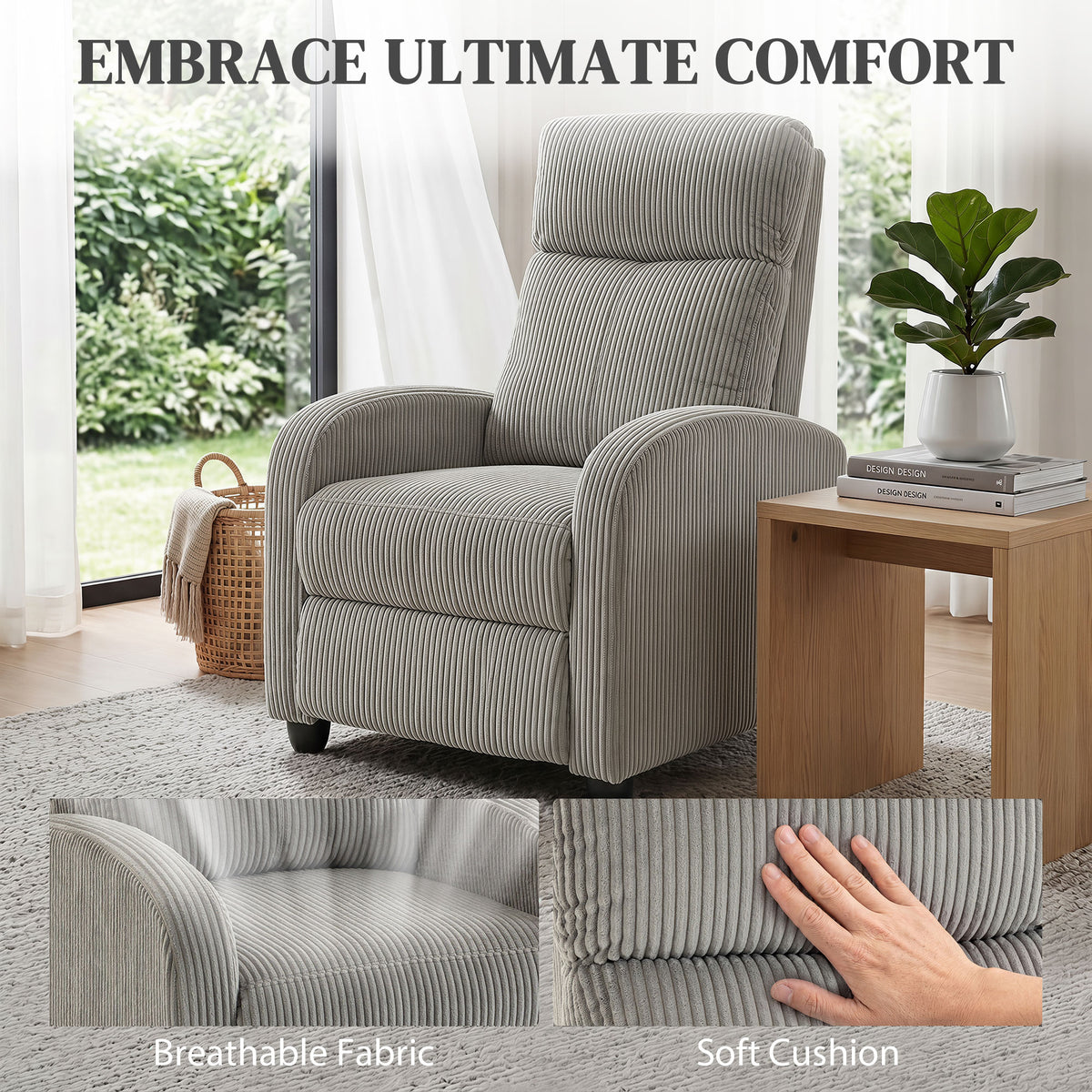 Manual Push-Back Recliner Chair in Corduroy