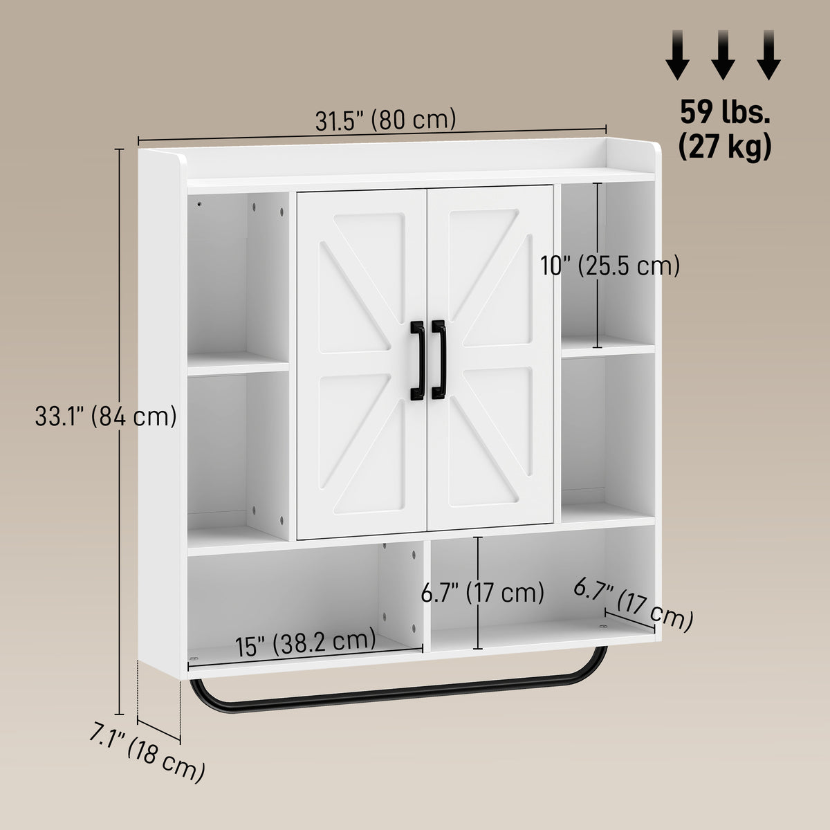 Armario de pared para baño con almacenamiento