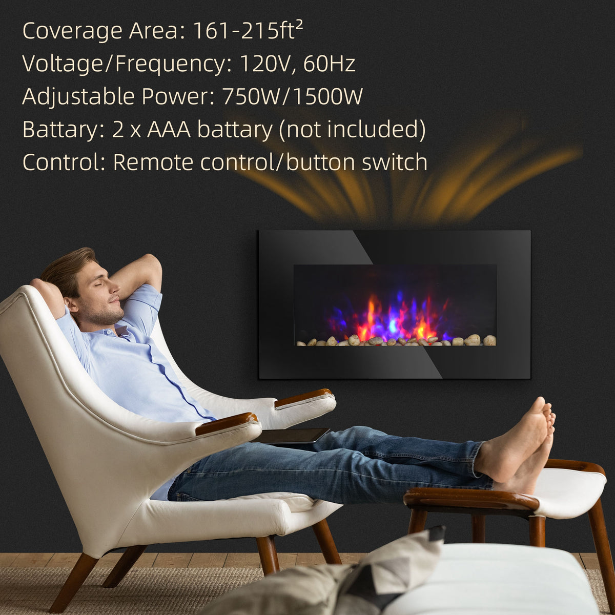 Wall-Mount Electric Fireplace LED 7-Color 28.5 in