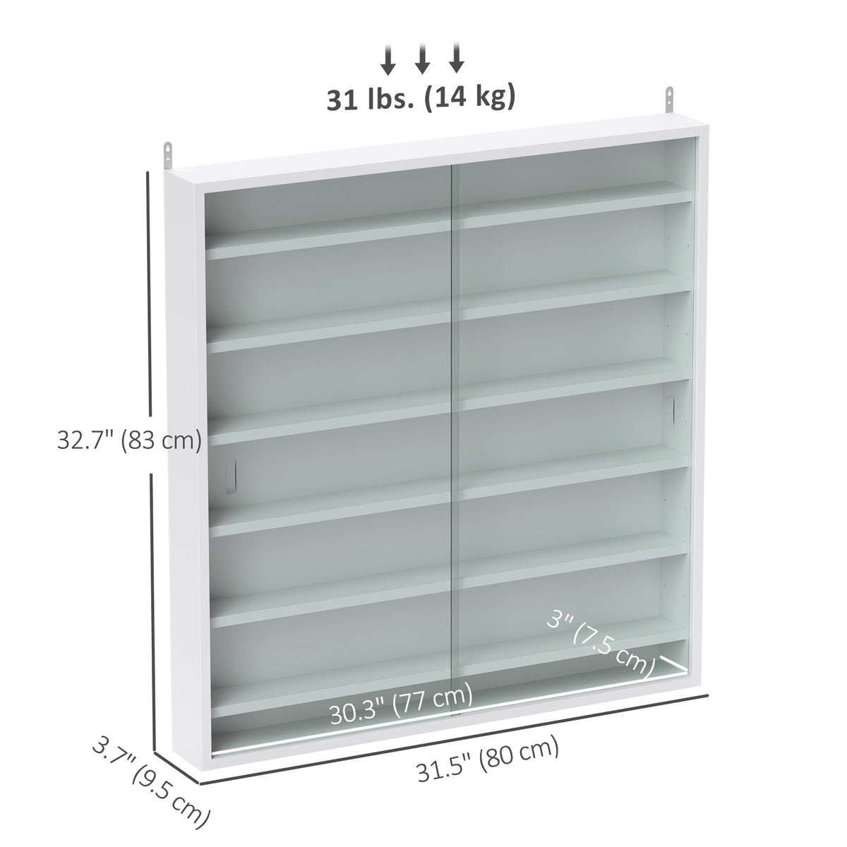 Vitrina expositora de pared de 7 niveles con puertas de vidrio