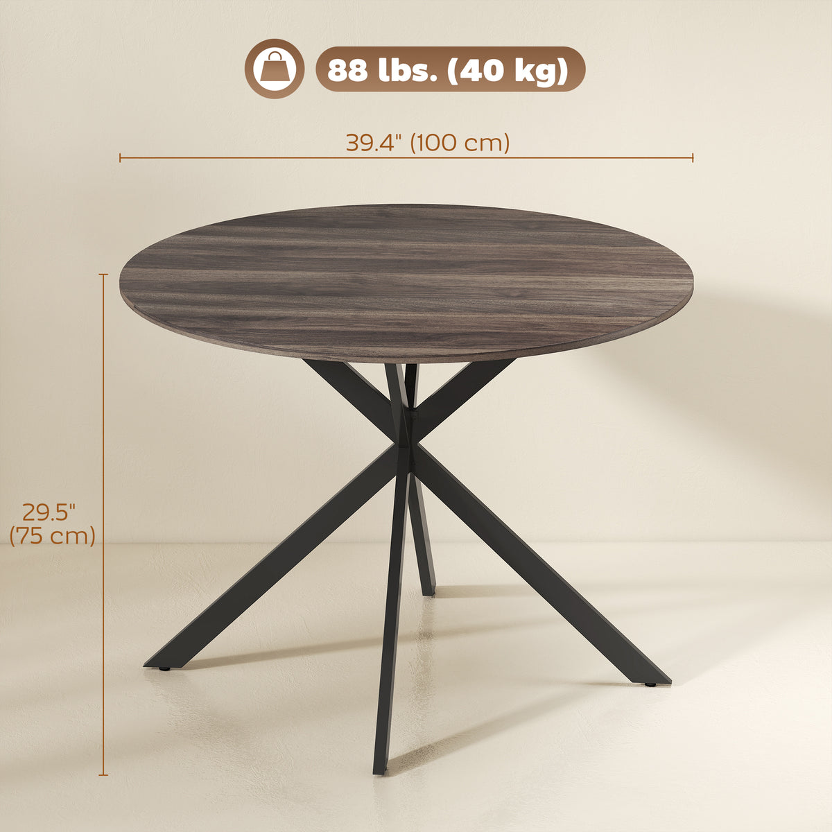 Round Kitchen Table 40 inch — black