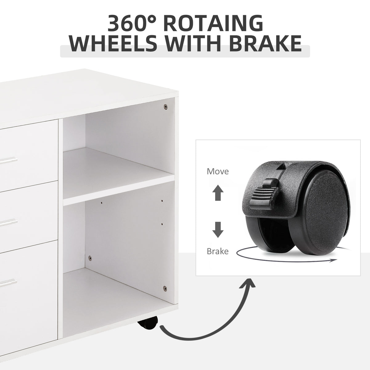 Mobile filing cabinet 3 drawers with open shelves