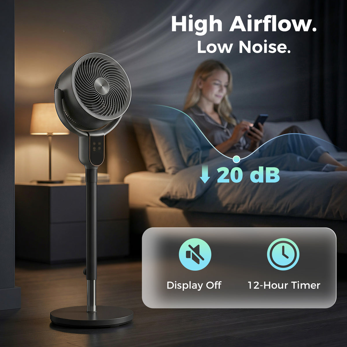 Ventilador de pie silencioso de 8 velocidades con aromaterapia