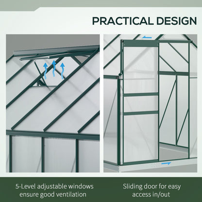 190x375x199cm Charcoal Grey Polycarbonate Greenhouse with Ventilation