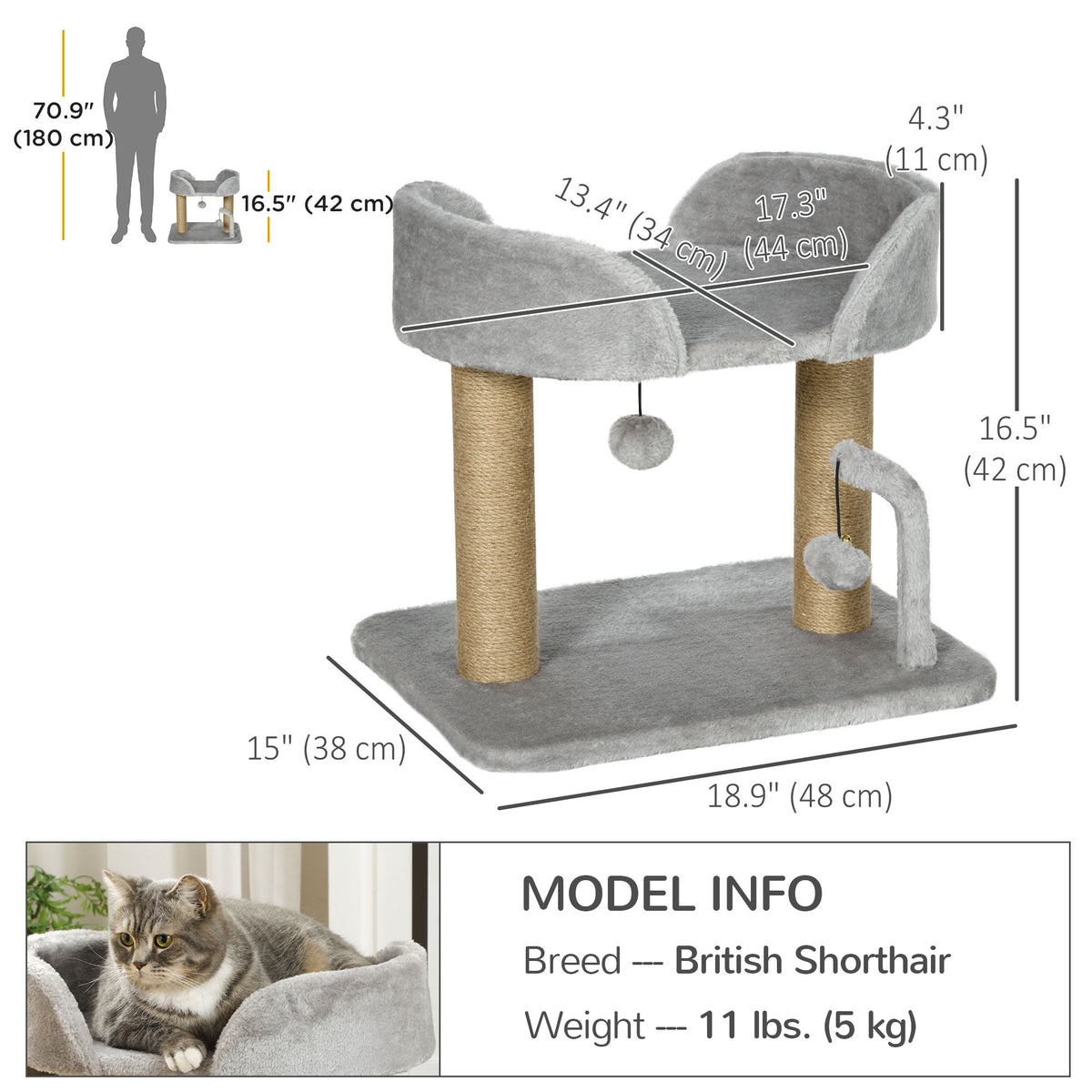 Árbol para gatos compacto con rascadores de yute