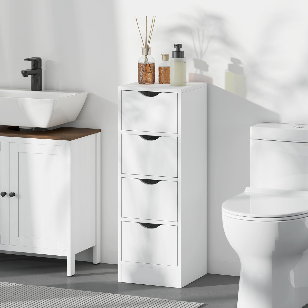 Narrow 4-drawer bathroom storage cabinet