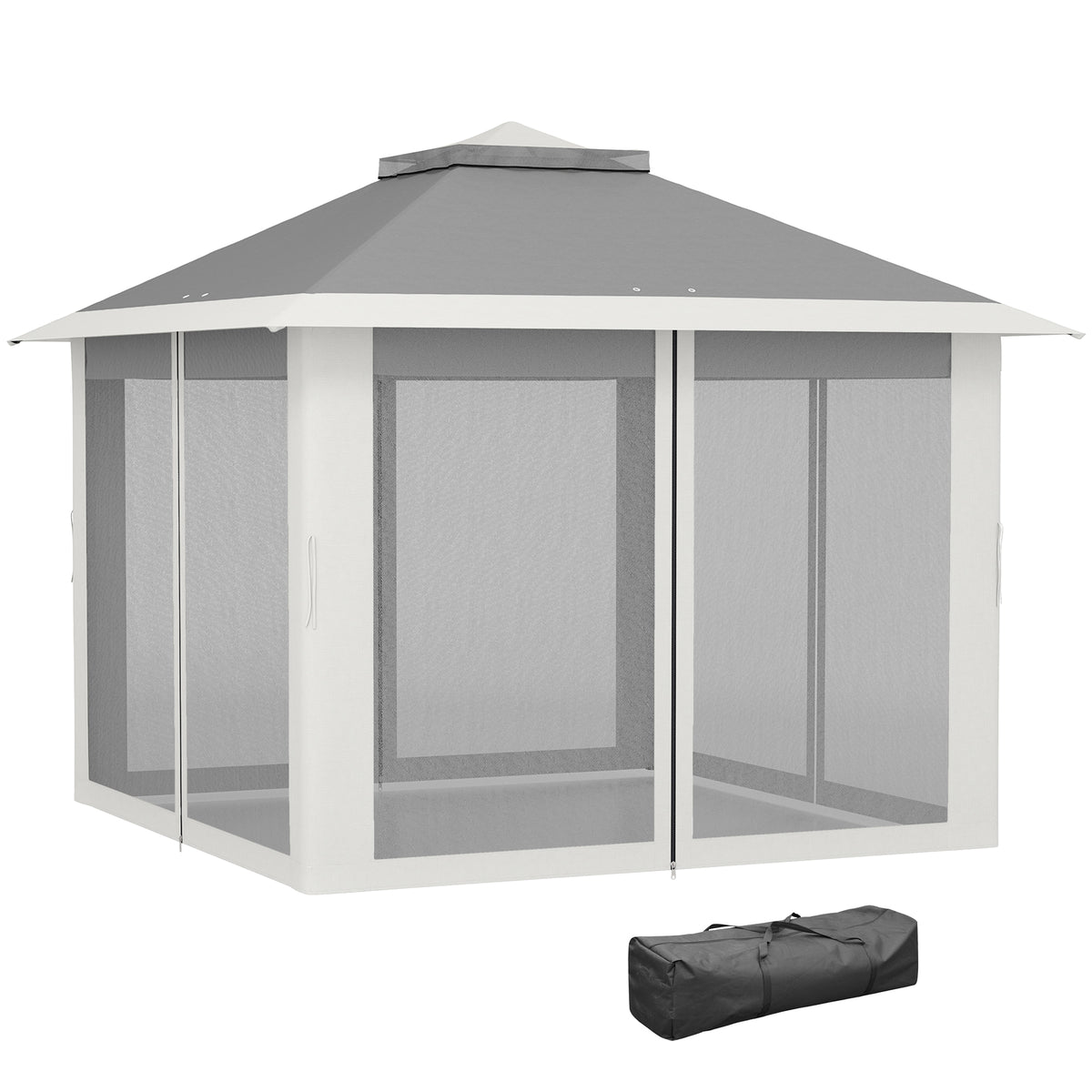 Double Roof Pop-Up Gazebo with Mesh Sidewalls 11 ft x 11 ft