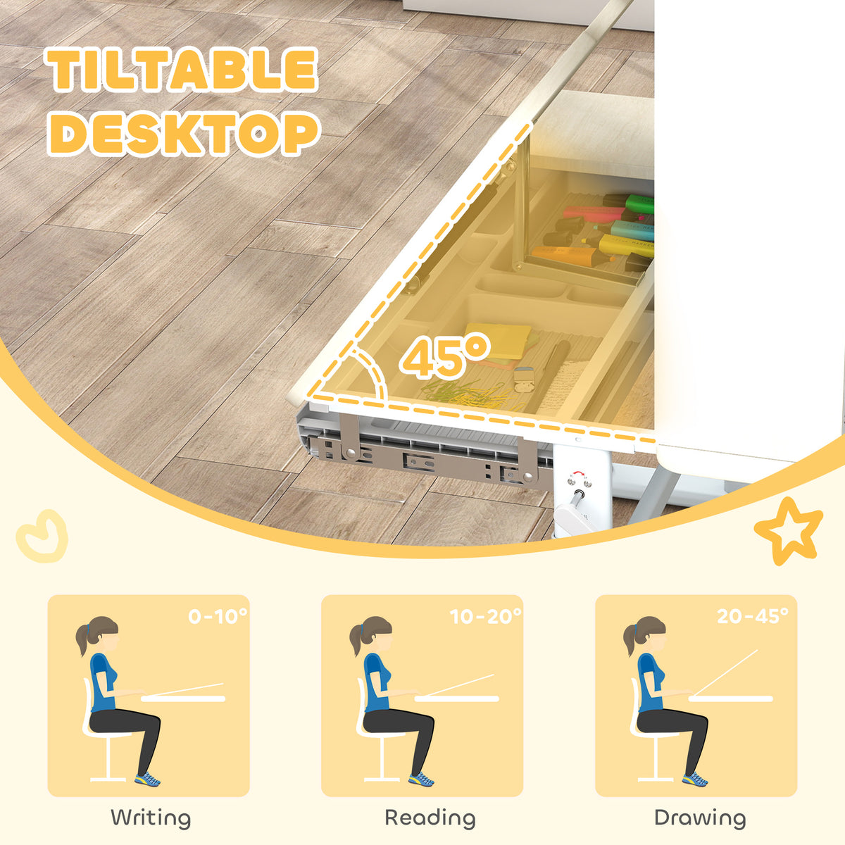 Escritorio y silla para niños con inclinación y altura regulables