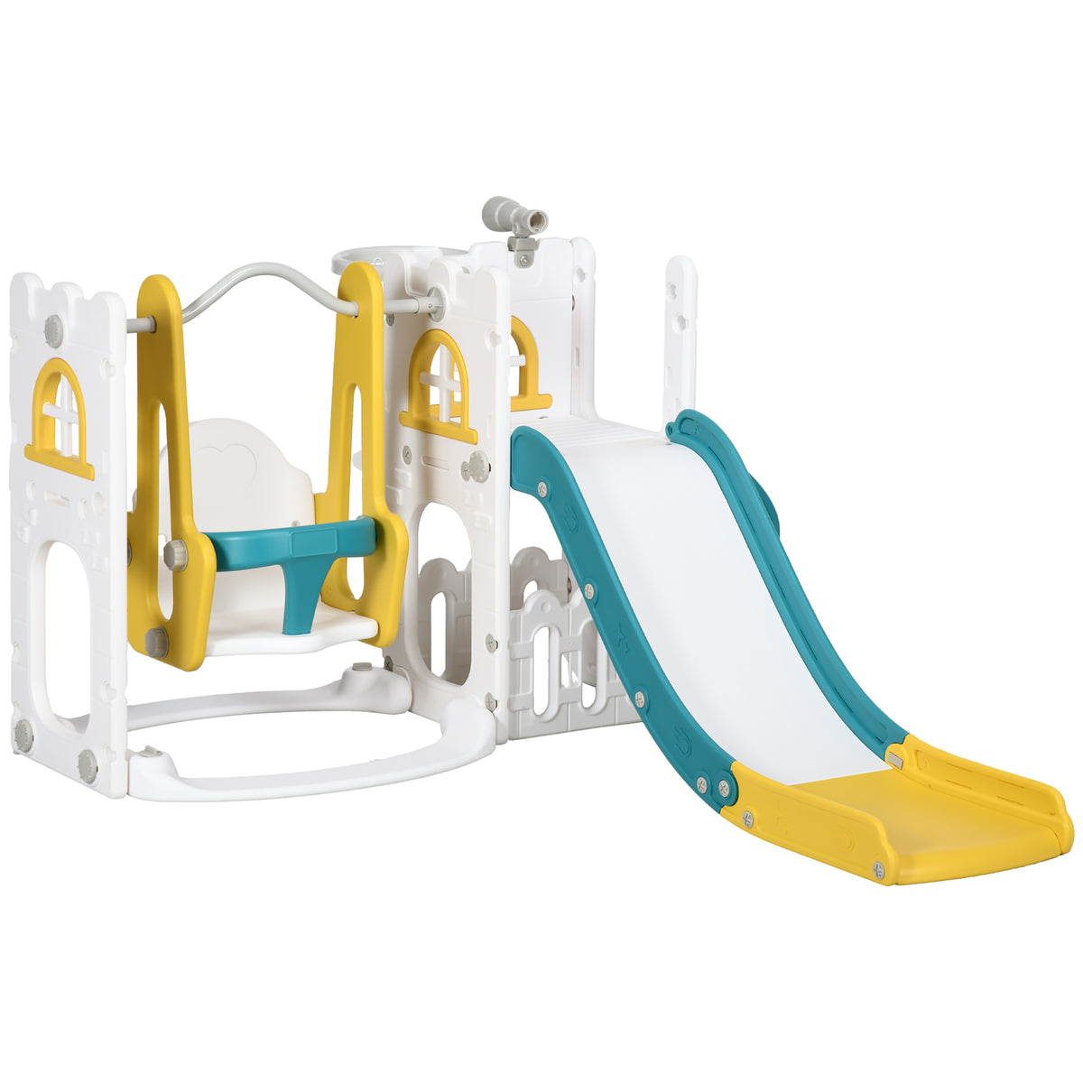 6-in-1 Toddler Playset Slide Swing Basketball Hoop