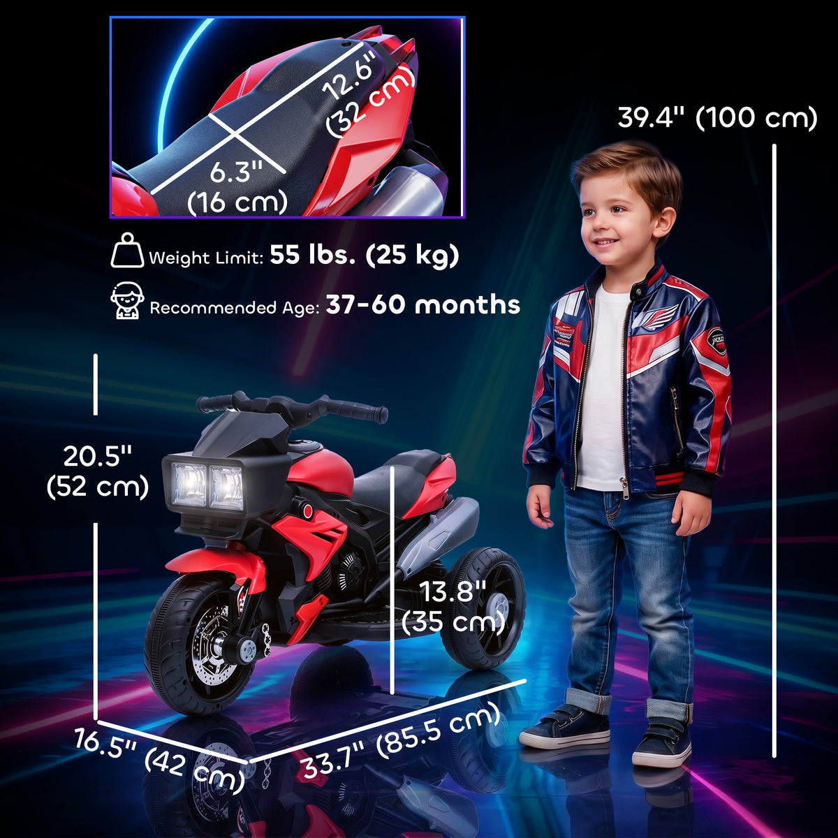 Electric Motorcycle Ride-On Toy 6V Pedal Powered Music Headlights
