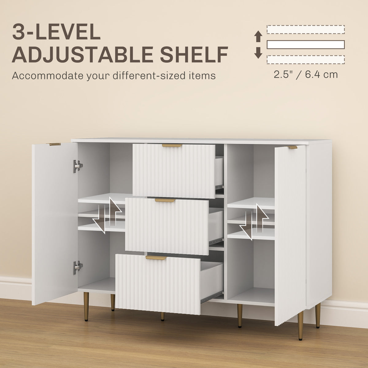 Kitchen Buffet Cabinet with Drawers and Adjustable Shelves