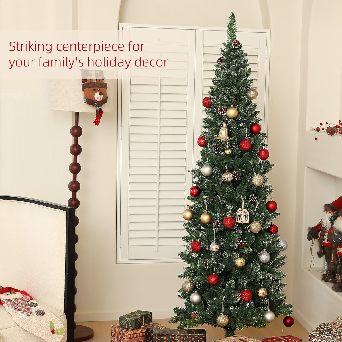 180 cm Artificial Pencil Christmas Tree with Pinecones