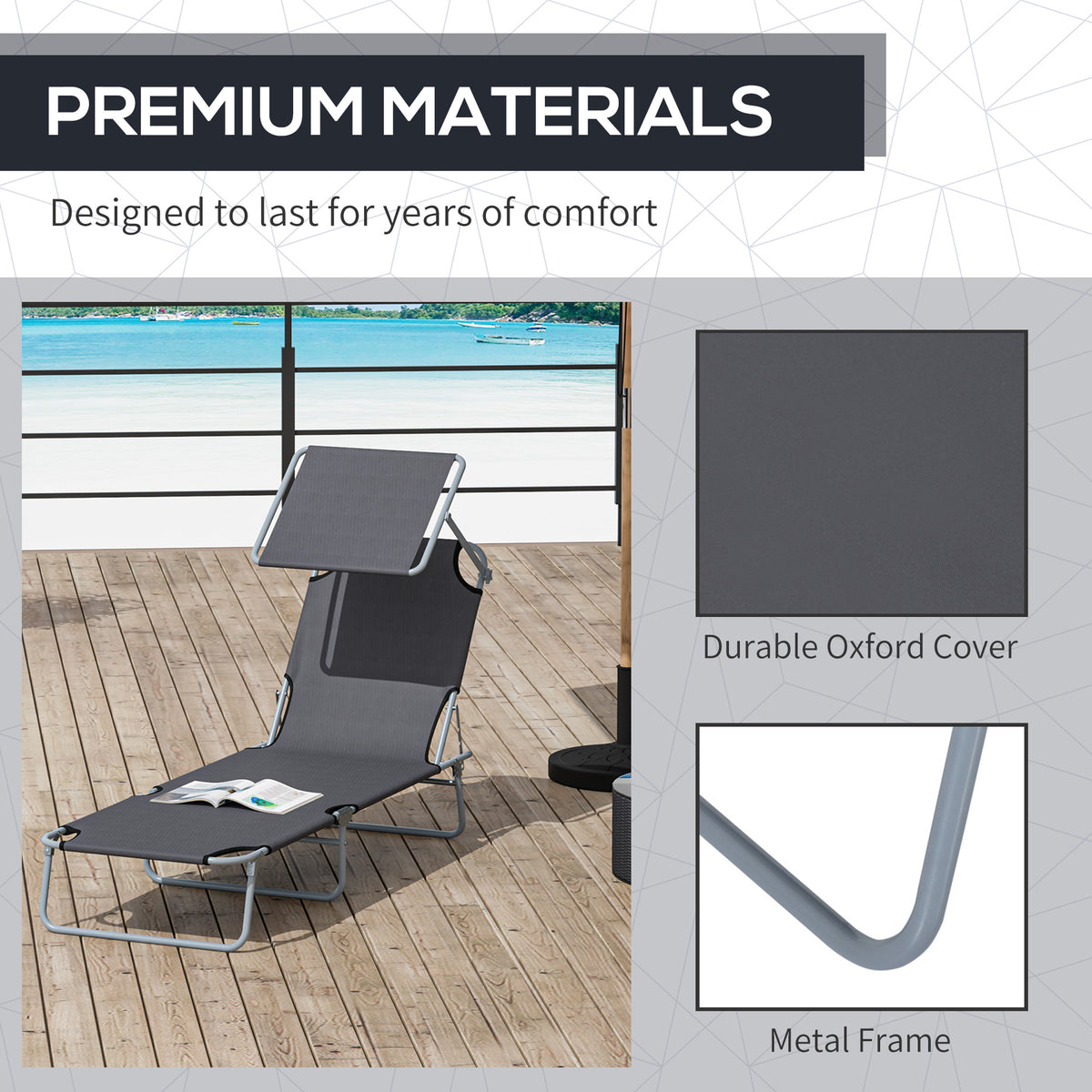 Folding Lounge Chair with Adjustable Sun Shade