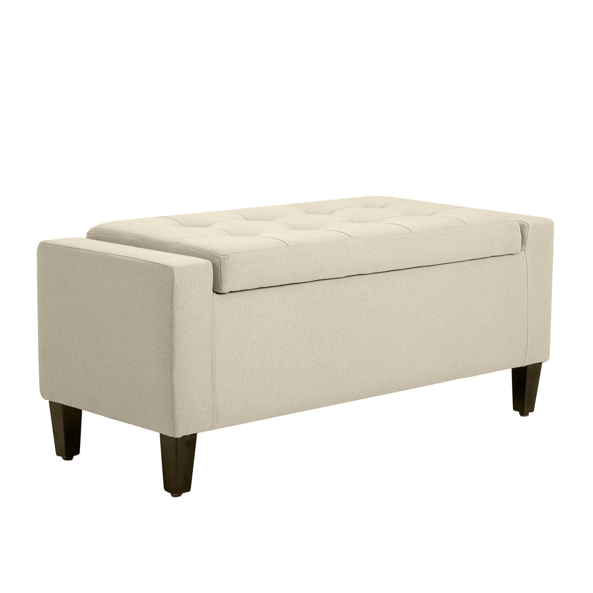 Tufted Linen Storage Ottoman Bench