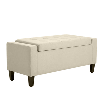 Tufted Linen Storage Ottoman Bench