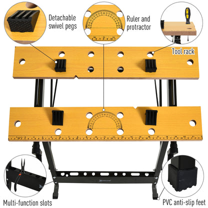Foldable Work Bench 100 kg Capacity with 4 Adjustable Clamps