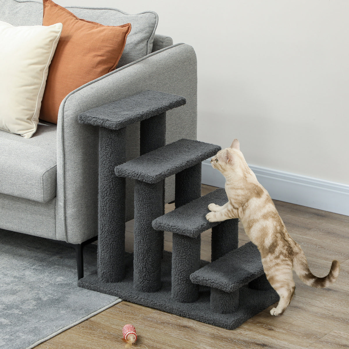 Cat Stairs 4-Step with Scratching Post — Dark Grey