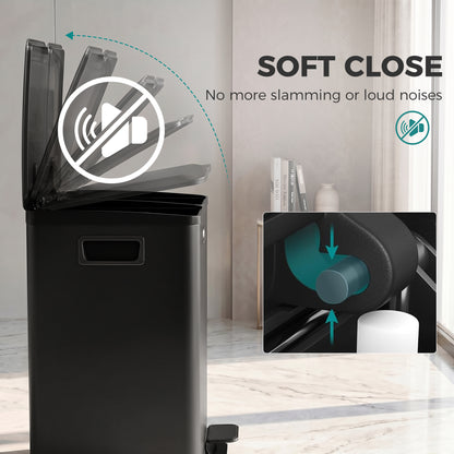 Dual pedal trash can soft-close 2x20L