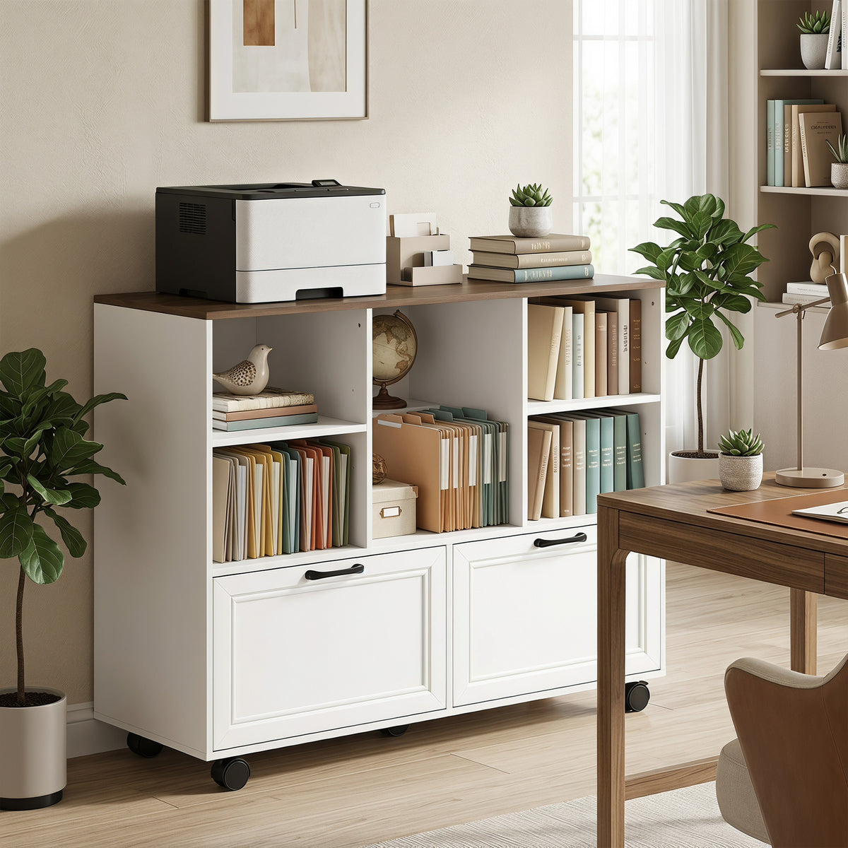 Lateral Mobile Filing Cabinet with Two Drawers