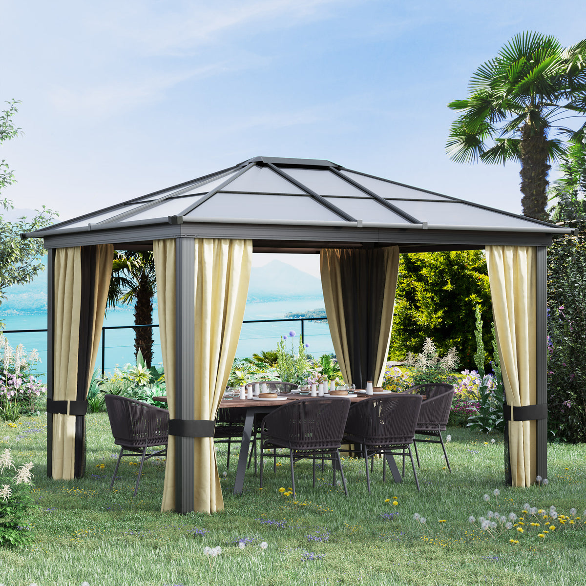 3x3.6m Hardtop Gazebo Polycarbonate - Brown
