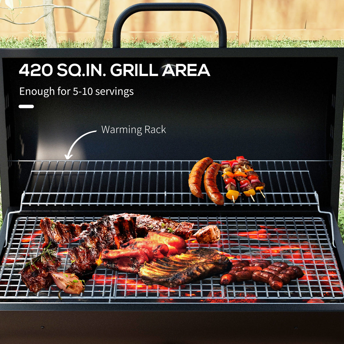 Barbacoa ahumadora de carbón de 420 pulg² con ruedas