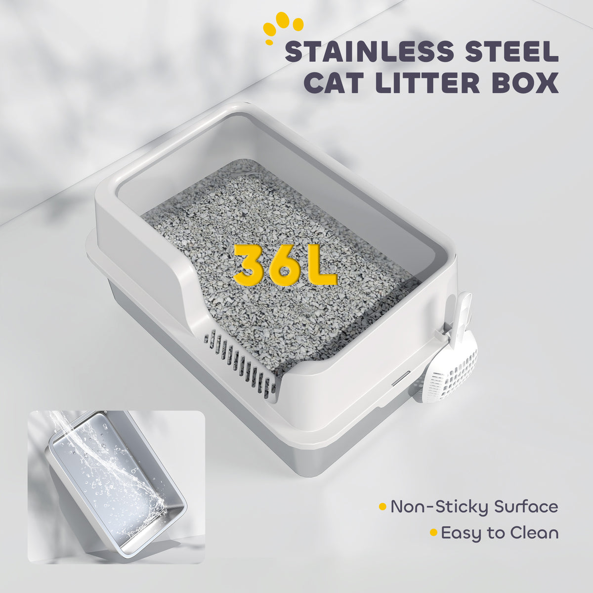 Stainless steel cat litter box with lid