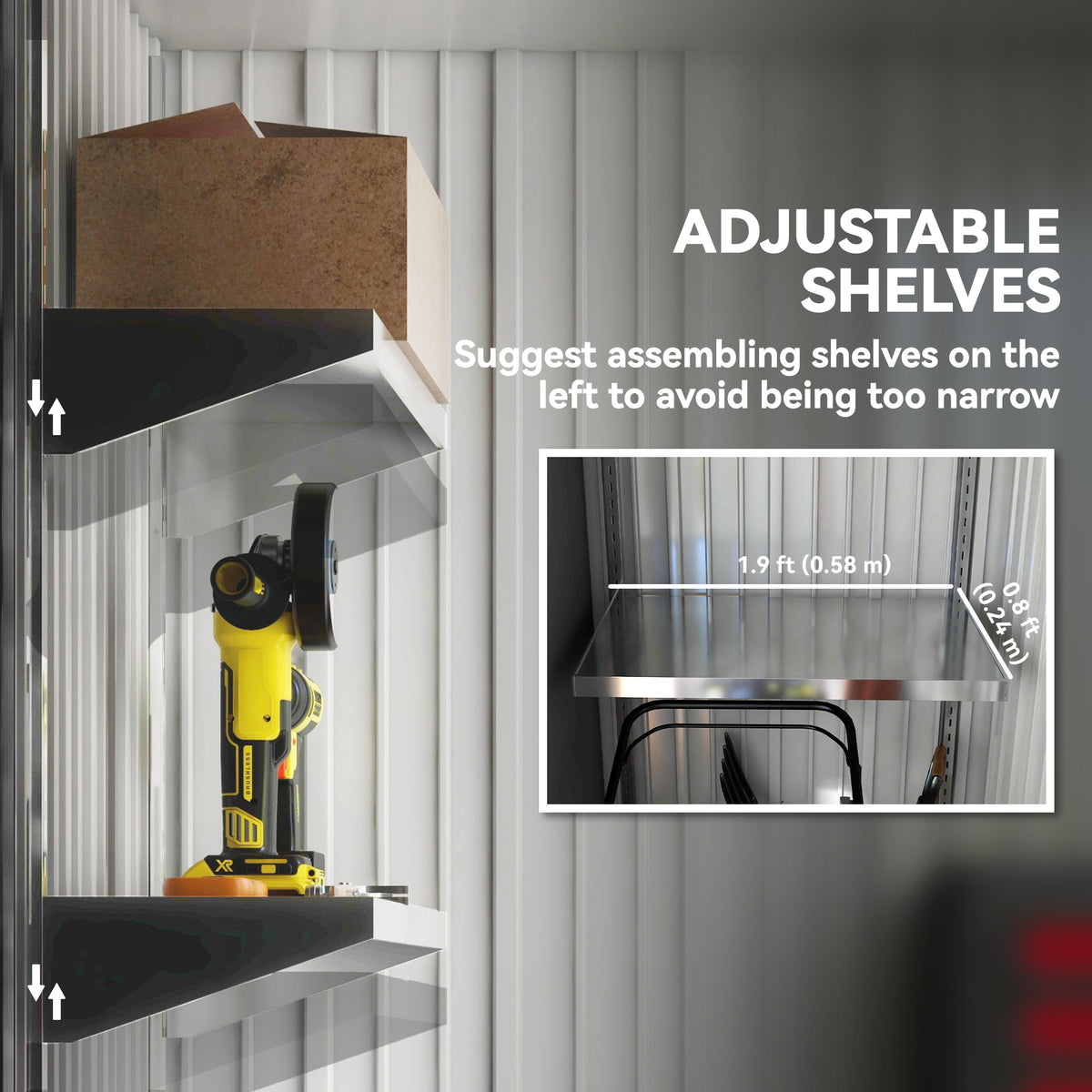 Trastienda de almacenamiento de acero ajustable 152x91x183cm