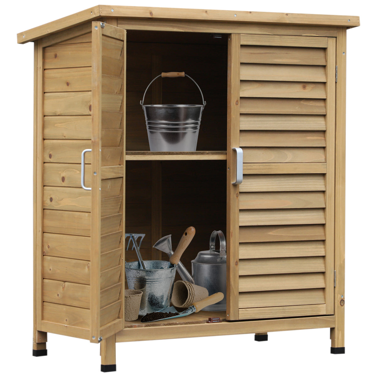 Wooden Garden Storage Shed with 2 Doors and Shelves