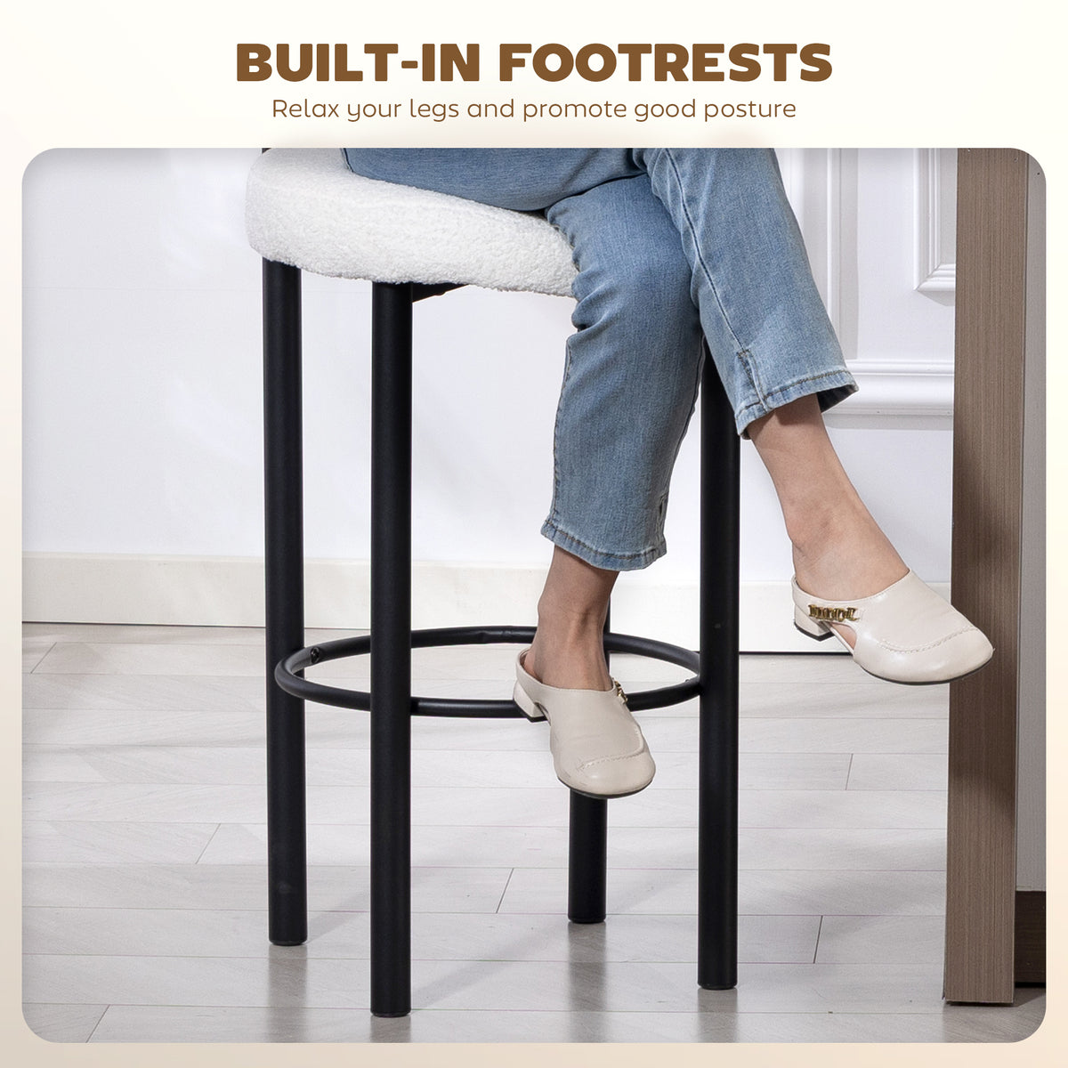 Bar stools sherpa upholstered with backrest set of 2