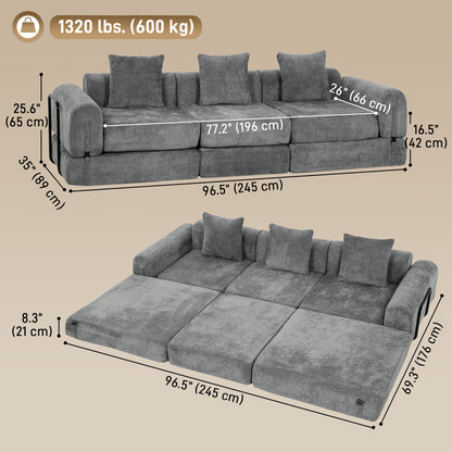 Sofá cama modular plegable de chenilla