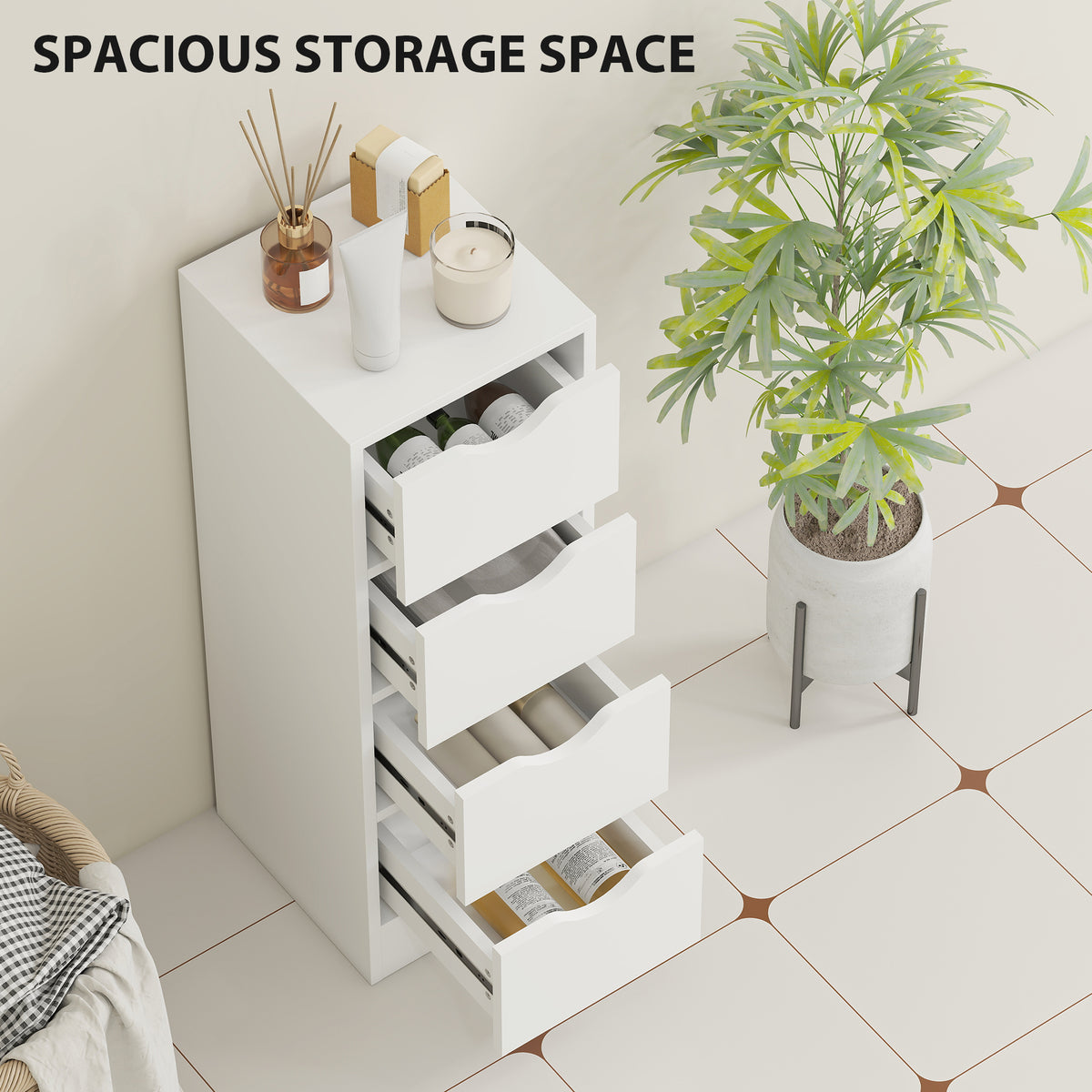 Narrow 4-drawer bathroom storage cabinet