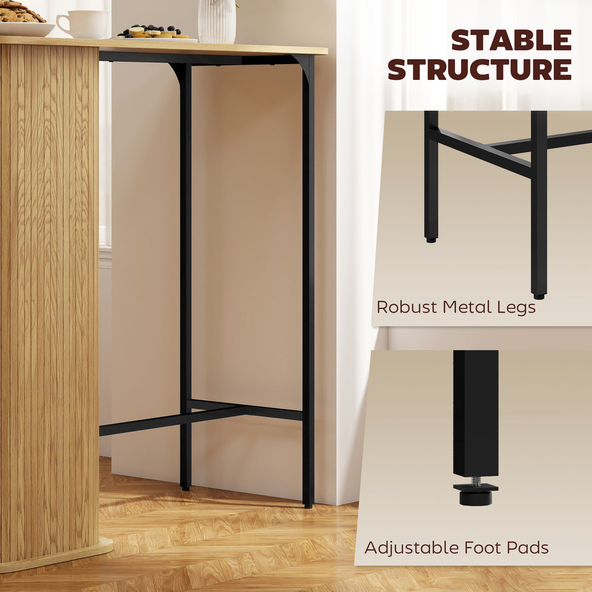 Tambour Bar Table 3 Side Shelves Rectangular Metal Frame