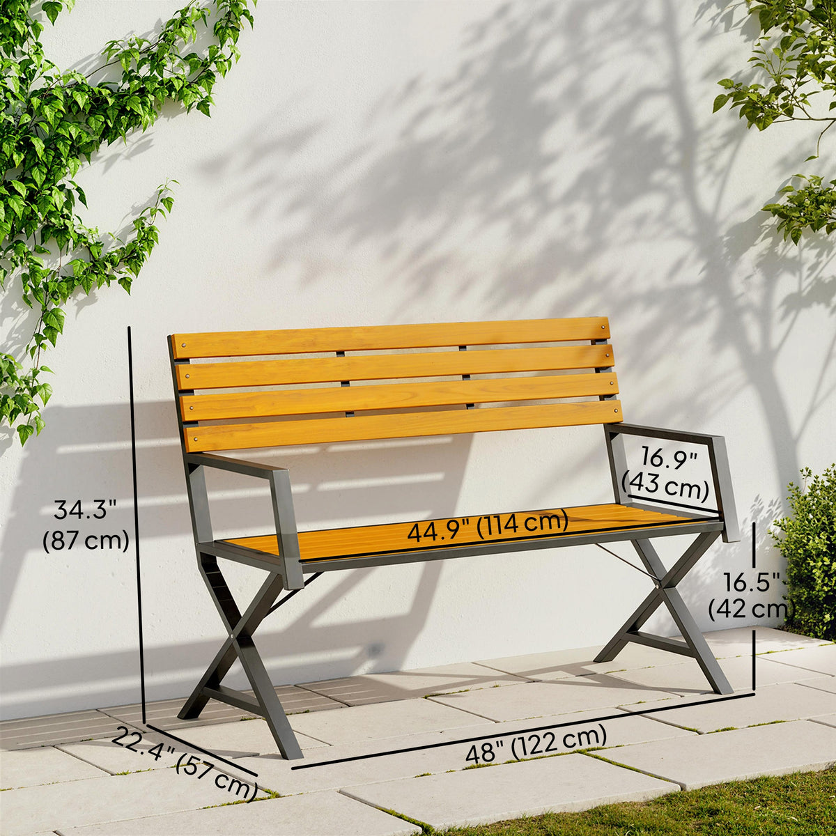 Banco de jardín para 2 personas con respaldo — negro