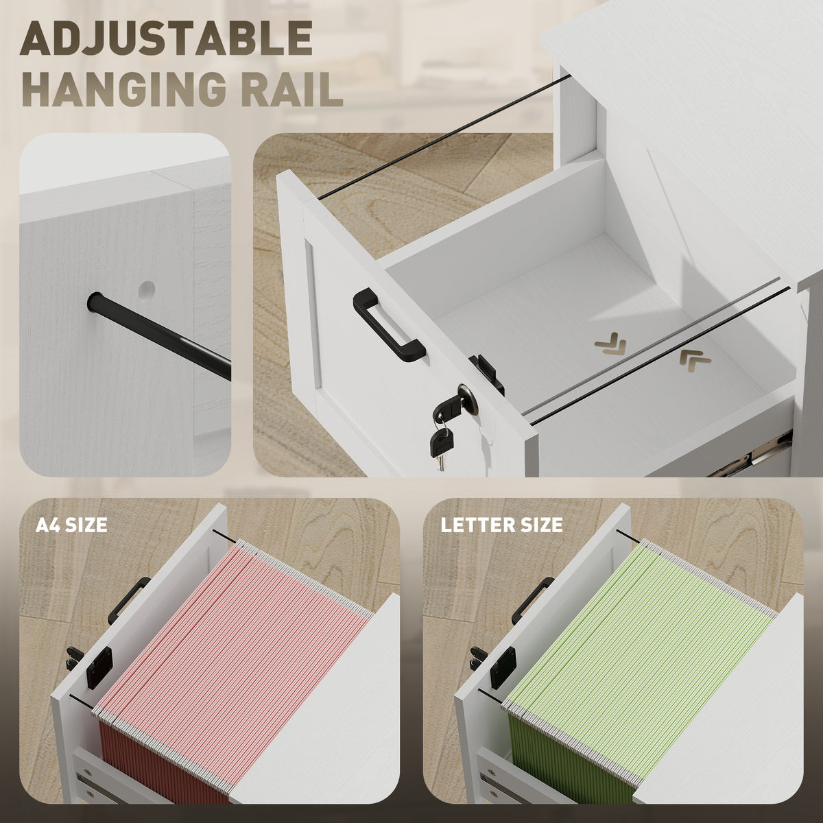 Archivador vertical de 2 cajones con cerradura de MDF