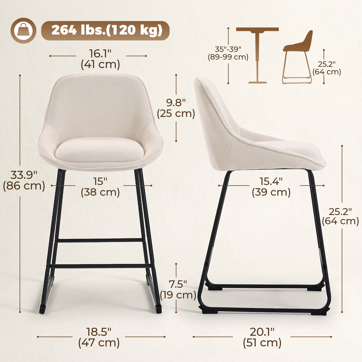 Set of 2 Chenille Bar Stools