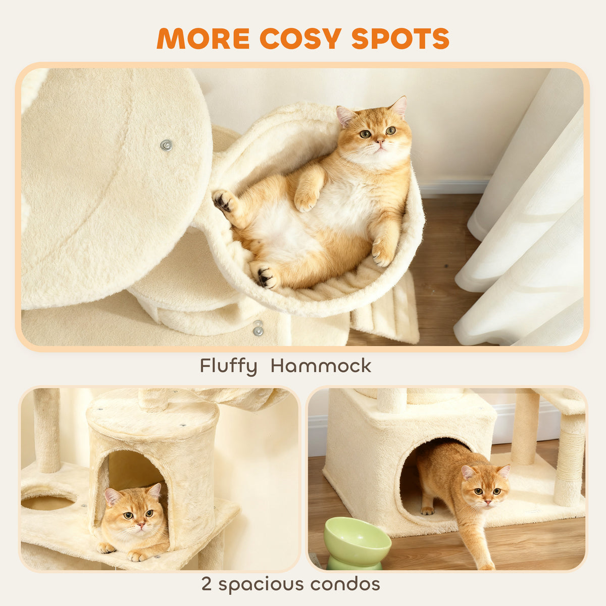 Large multi-level cat tree scratching posts tunnel