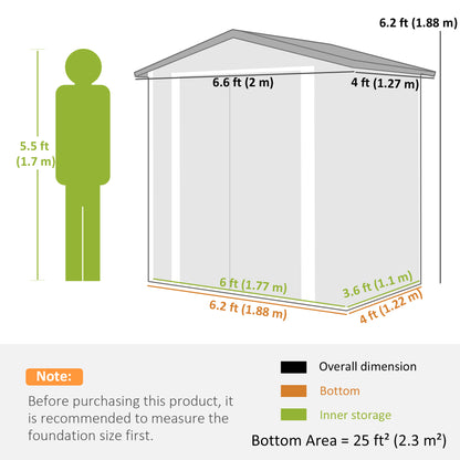 Metal Garden Shed 6.5' x 4' Dual Lockable Doors