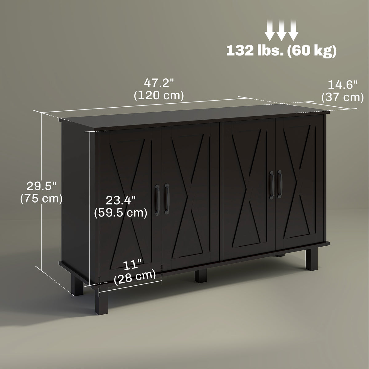 Kitchen sideboard barn door cabinet