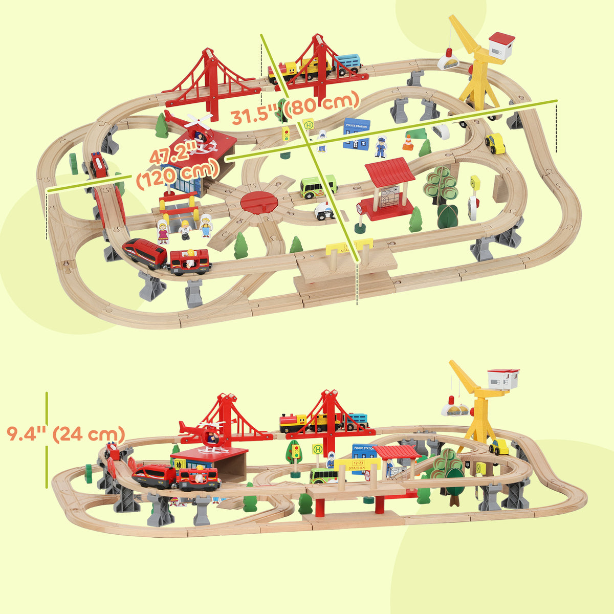 Wooden Train Set with Track Accessories — Set of 133