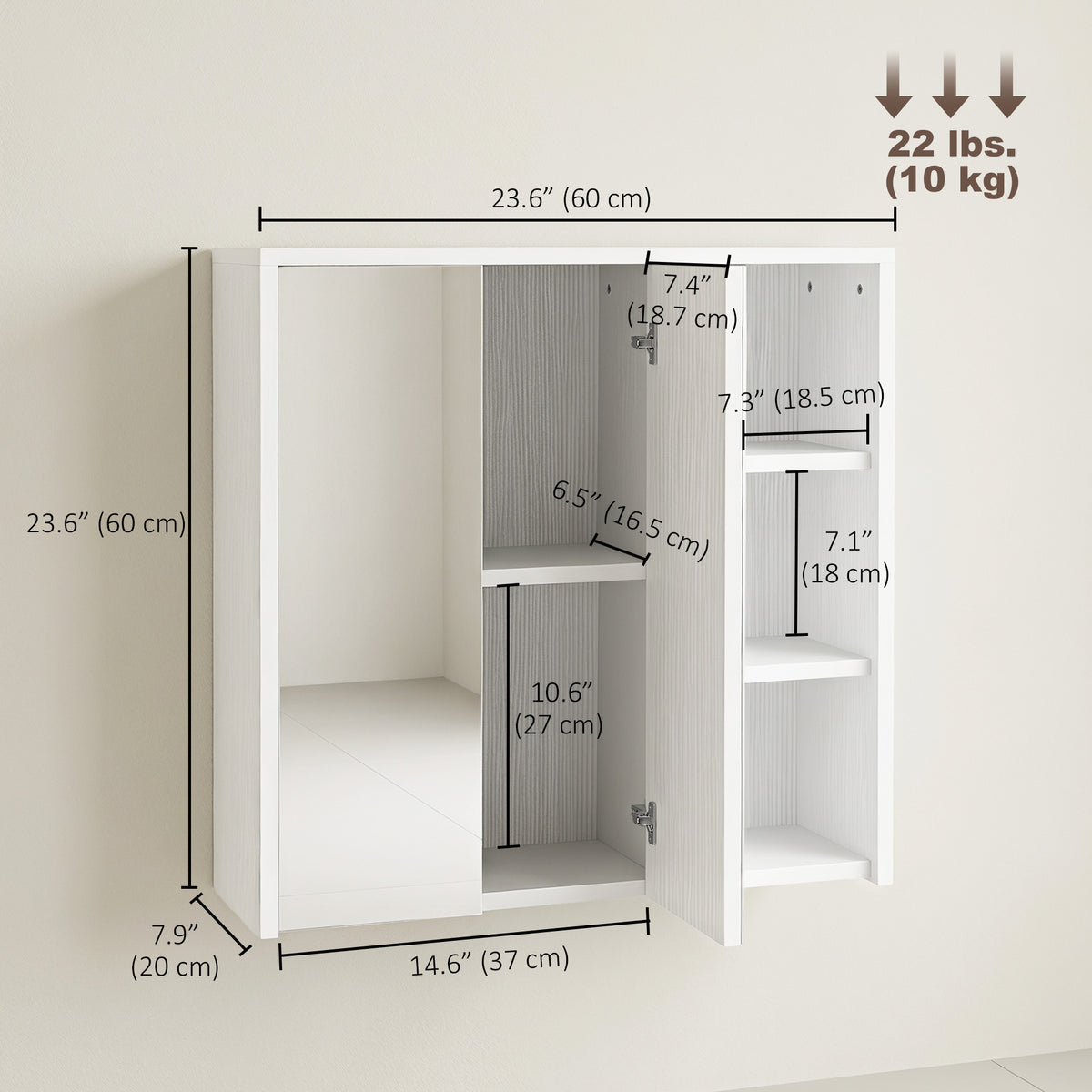 Bathroom medicine cabinet with mirror and open shelves