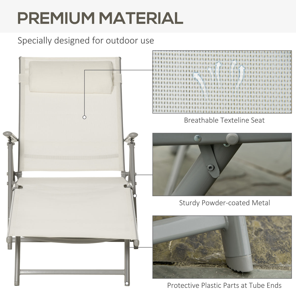Folding Outdoor Chaise Lounger 7-Position Adjustable with Cushion
