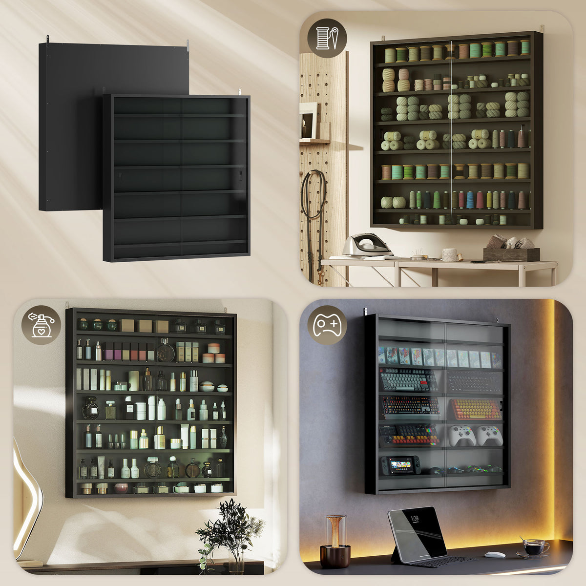 Vitrina expositora de pared de 7 niveles con puertas de vidrio