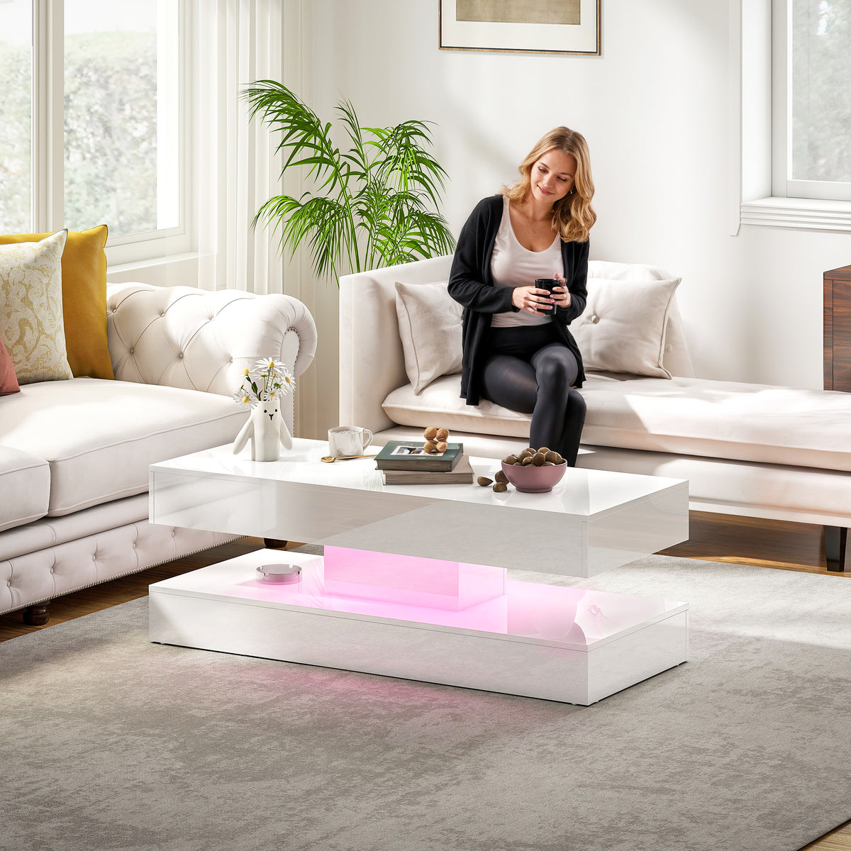 Coffee Table with Adjustable RGB LED Lighting
