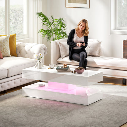 Coffee Table with Adjustable RGB LED Lighting