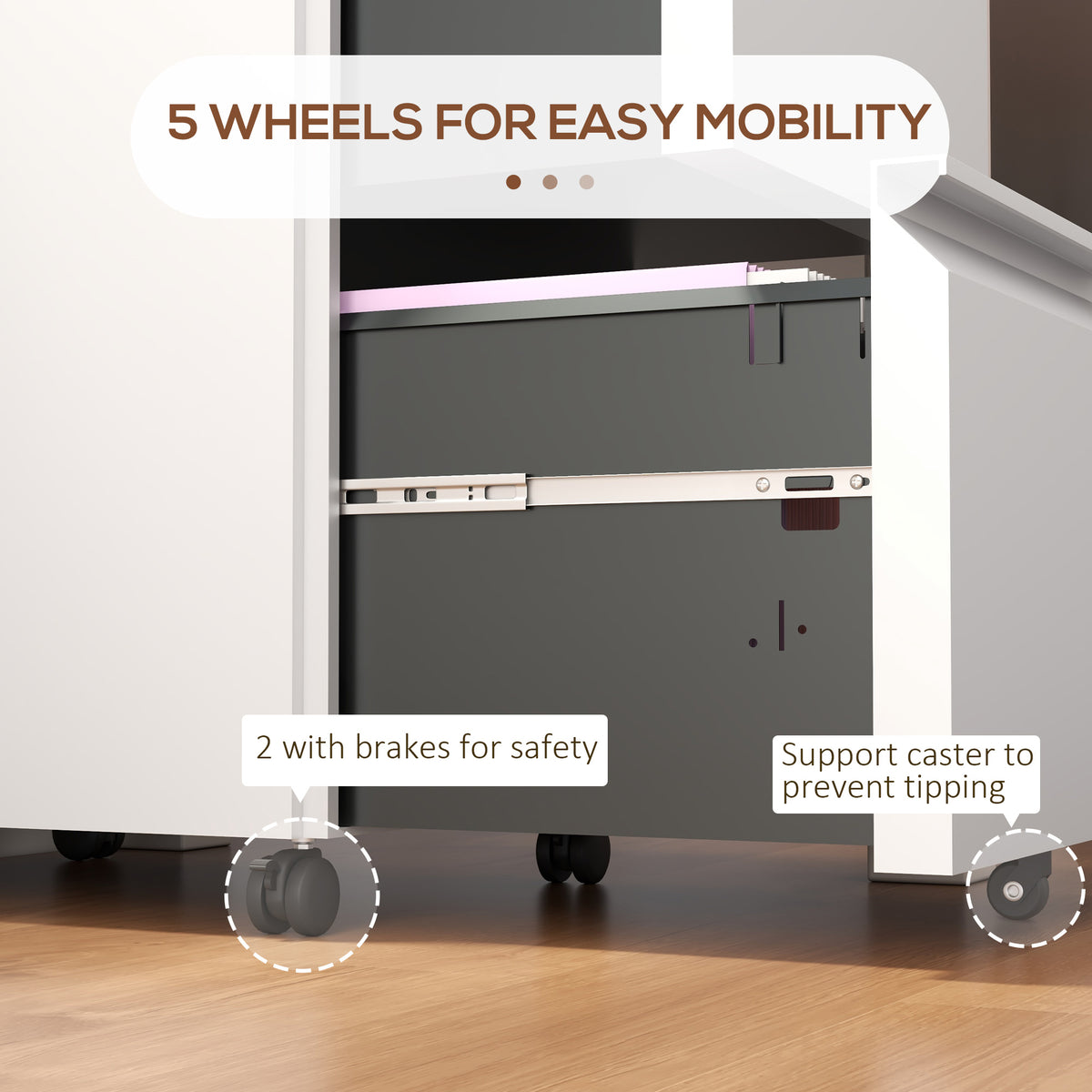 Mobile 2-Drawer Steel Filing Cabinet with Lock