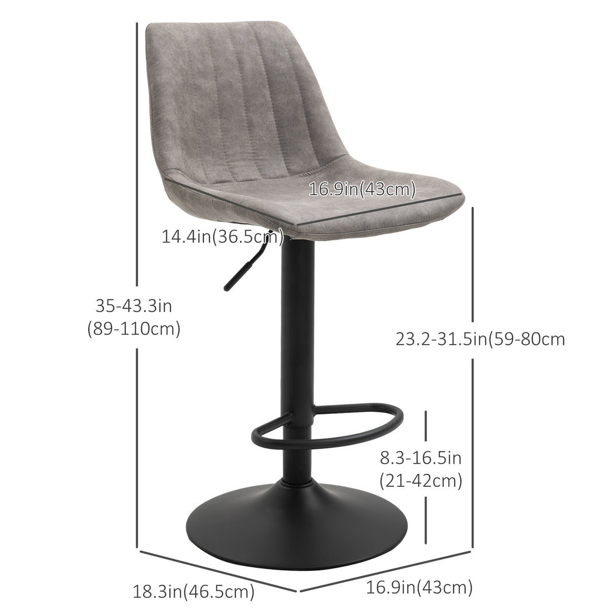 Adjustable Bar Stools Set of 2 — Black